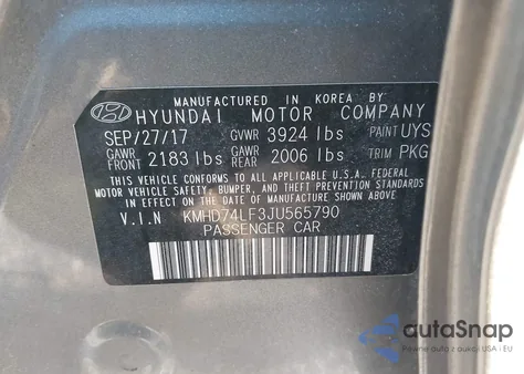 2018 Hyundai Elantra Se из США, поврежденный, VIN KMHD74LF3JU565790